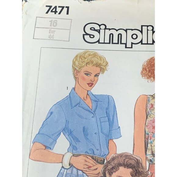 Simplicity Misses Shirt Sewing Pattern sz 16 7471 - uncut - Picture 2 of 4